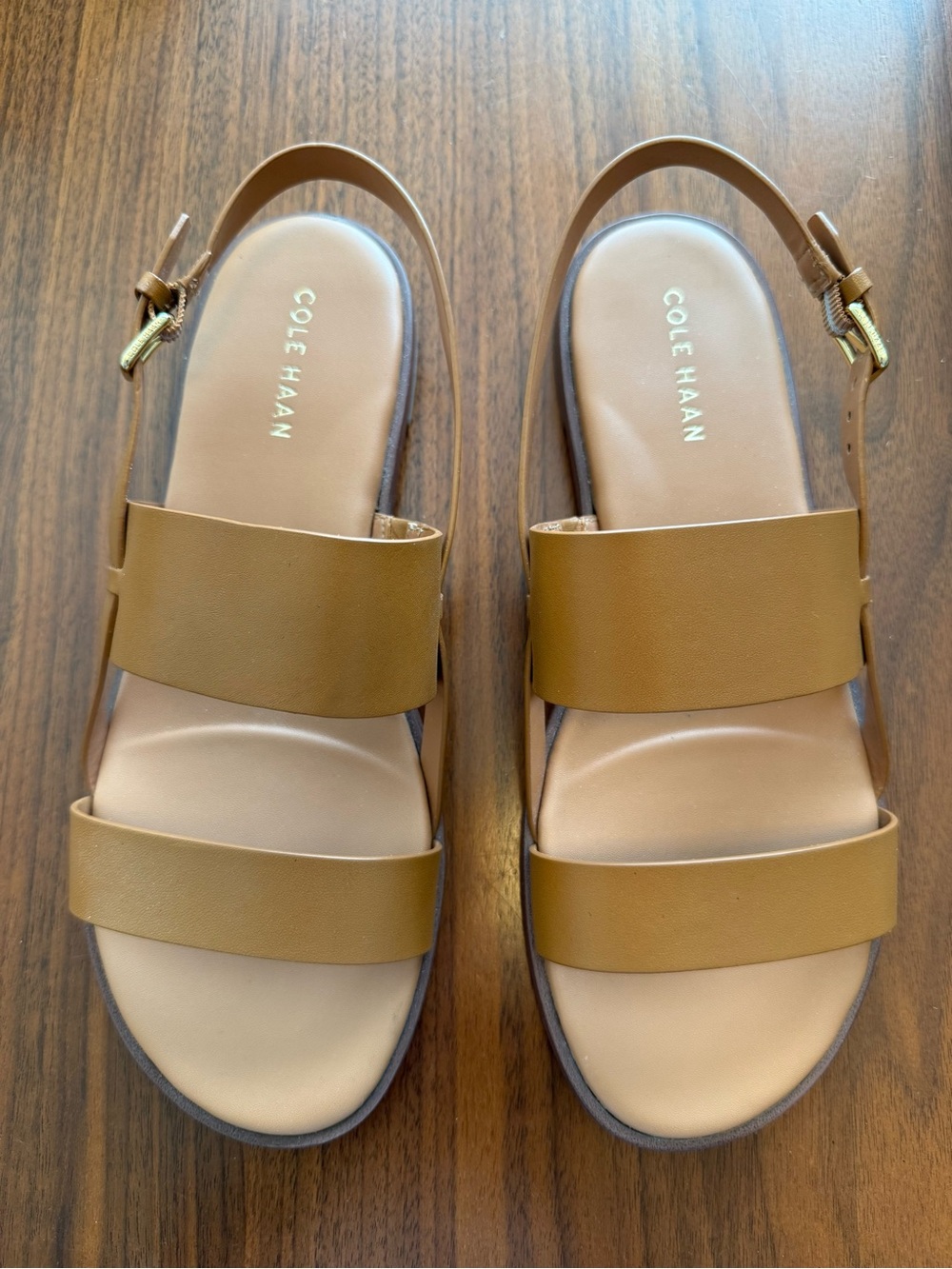 Cole Haan Tan Leather Double-Band Slingback Sandals